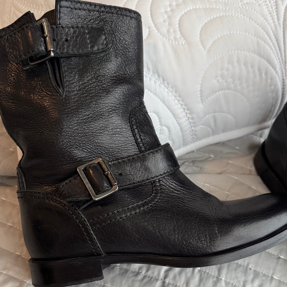 Prada Black Moto Boots with Buckle Accents - Picture 3 of 10